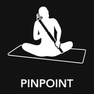 White silhouette of a person on a yoga mat with 'Pinpoint' branding on a black background