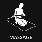 Outline of a person massaging their arm with a Body Lever with text 'MASSAGE' on a black background