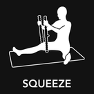 White silhouette of a person using a wooden massage tool with 'SQUEEZE' text on a black background
