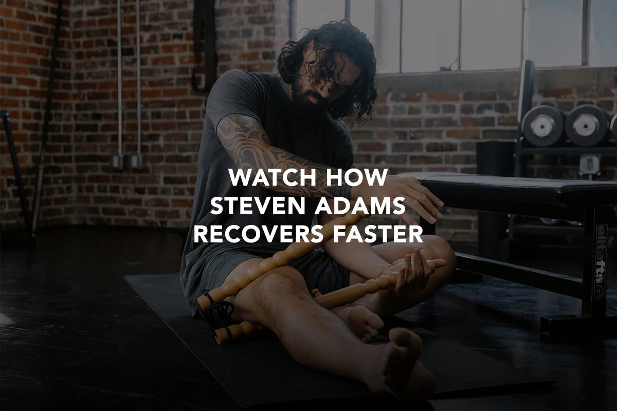 Load video: Steven Adams showing how he recovers from basketball games using BodyLever massage tool